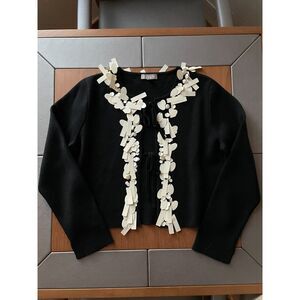 Sequin Tie-Front Cardigan in Merino Wool M